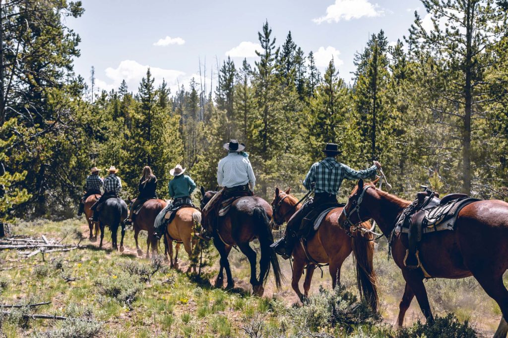 A guided horseback ride through the sawtooth mountains in idaho during an idaho family vacation